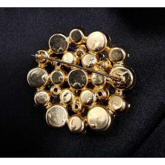 Vintage 1960s JULIANA Aurora Borealis Crystal Gold-Tone Round Brooch Pin - Picture 6 of 6